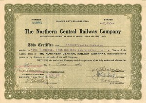 Northern Central Railway Co. - Stock Certificate